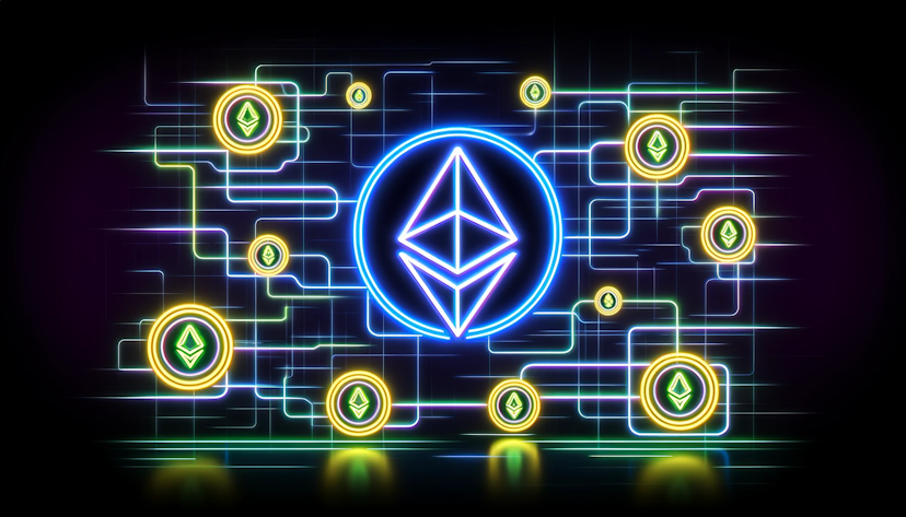 an image of coins with the ethereum logo on them in neon colors