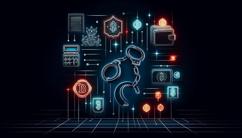 abstract symbols like handcuffs and digital wallets