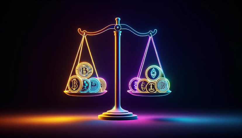 a stable balance holding coins in neon colors and a minimalistic style