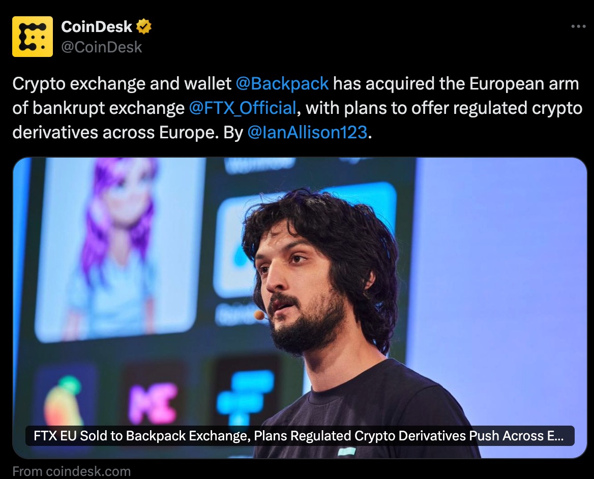 Backpack Exchange Acquires FTX EU for $32.7 Million, Plans Regulated Crypto Derivatives in Europe by Q1 2025