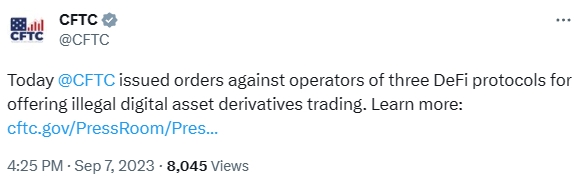 Screenshot of CFTC post