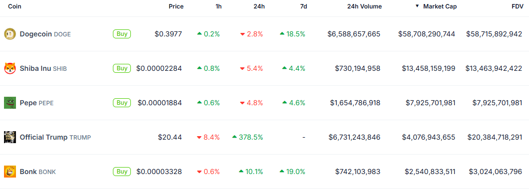 Top Memecoins