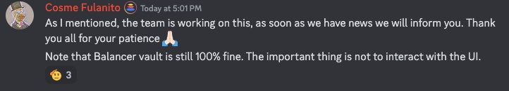 Message in Balancer's Discord