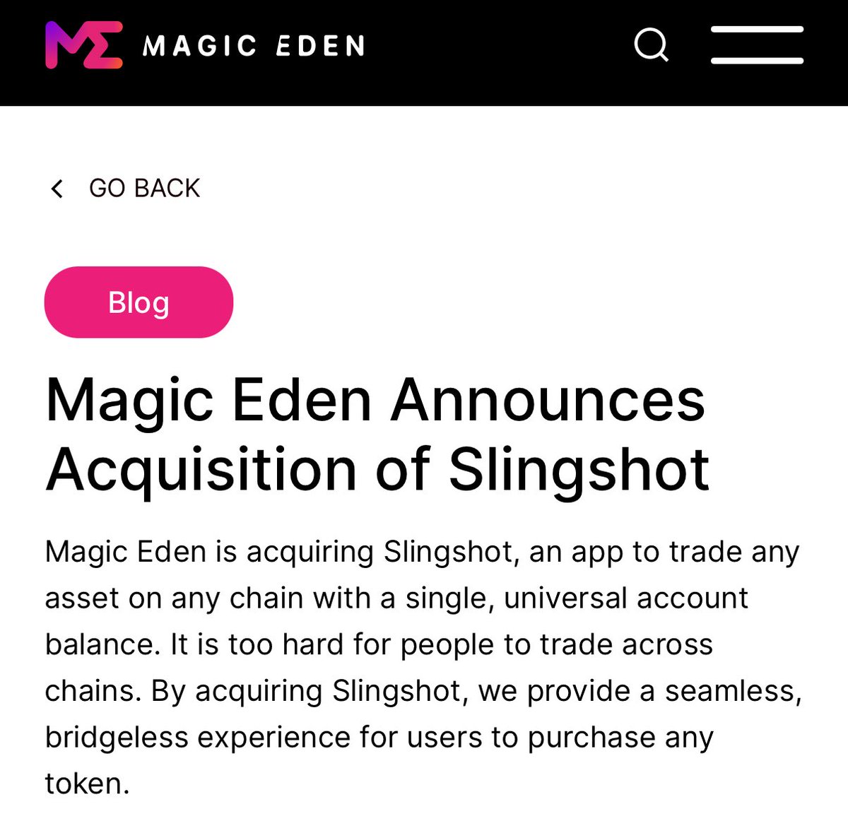 Magic Eden Acquires Slingshot, Expanding to 8M+ Tokens and Bitcoin Trading