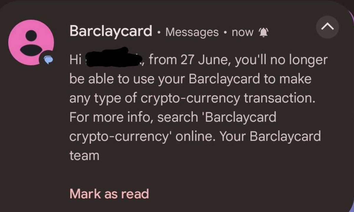 Barclays Blocks Credit Card Crypto Purchases Starting June 27