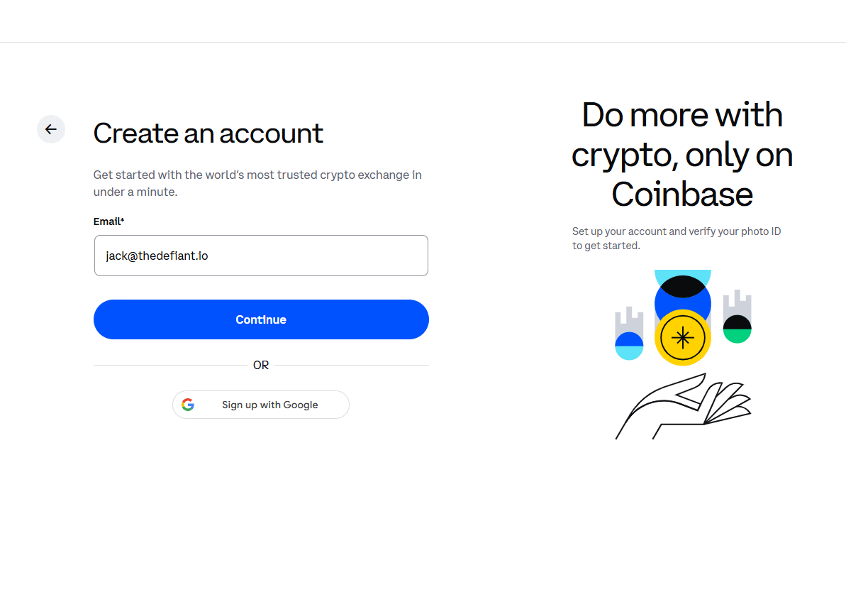 Create an account page