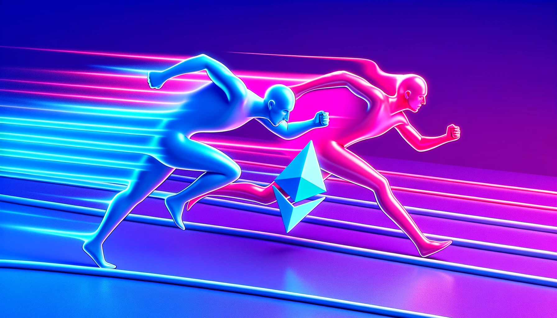 a humorous scene of Solana catching up to Ethereum