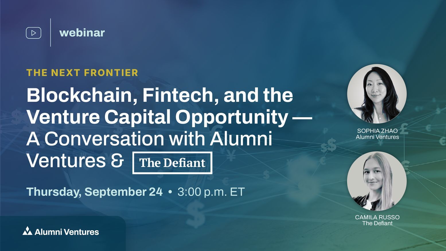 Alumni Ventures × The Defiant webinar — The Next Frontier, Thursday September 24, 3:00 p.m. ET