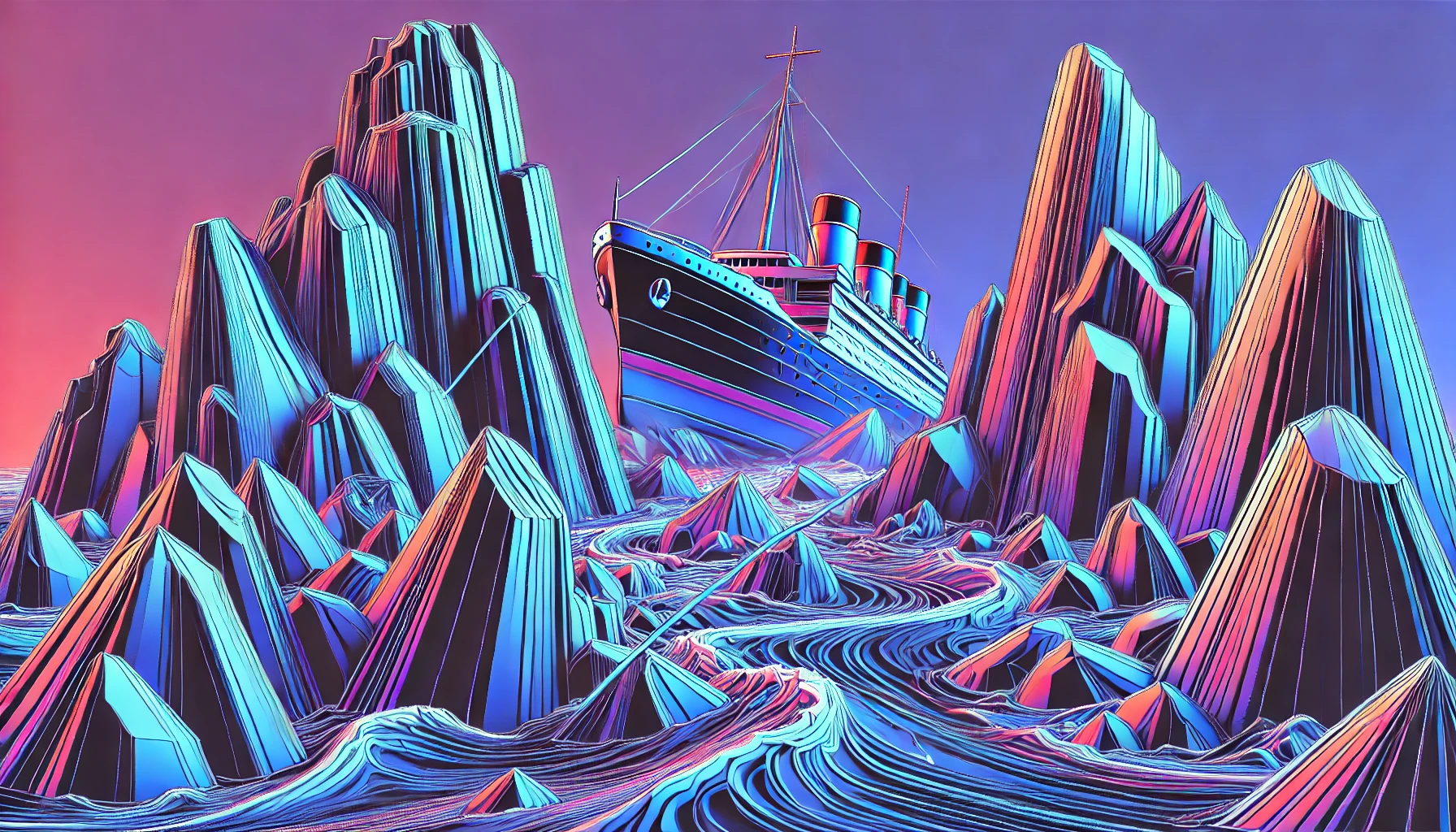 large ship attempting to navigate rocky water