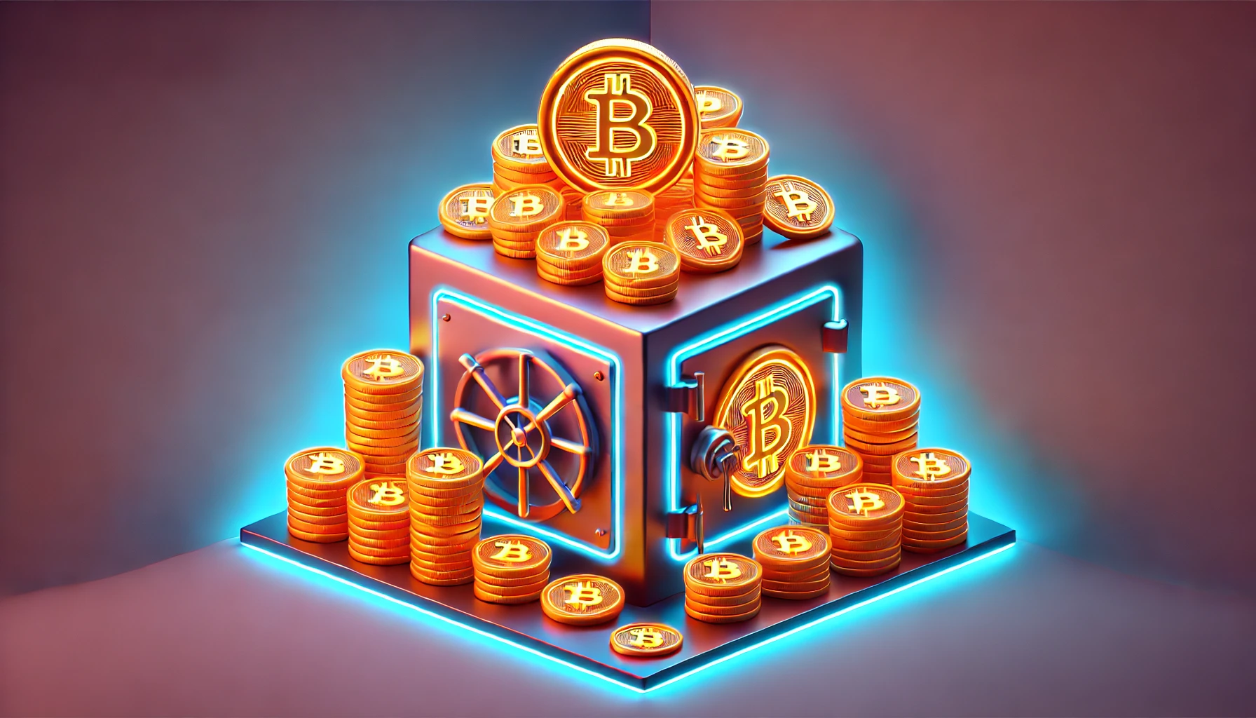 safe holding gold coins with bitcoin symbols