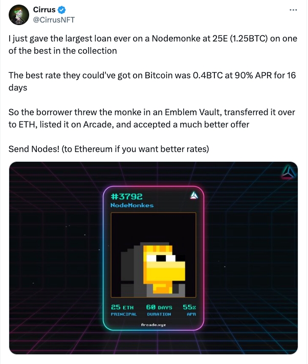 Cirrus’ Tweet Announcing the Loan