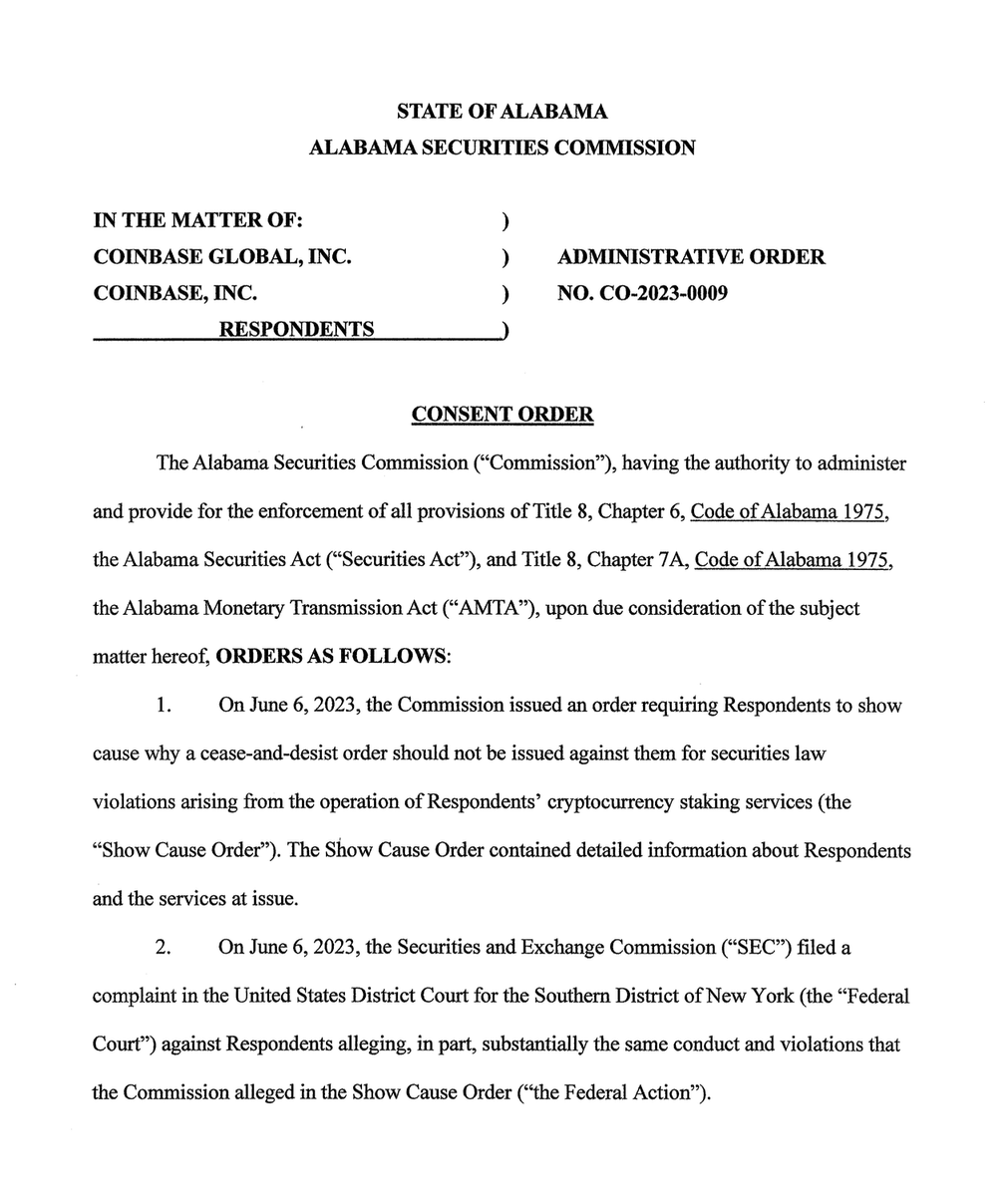 Alabama Drops Enforcement Action Against Coinbase, Halving States With Staking Lawsuits in Two Months