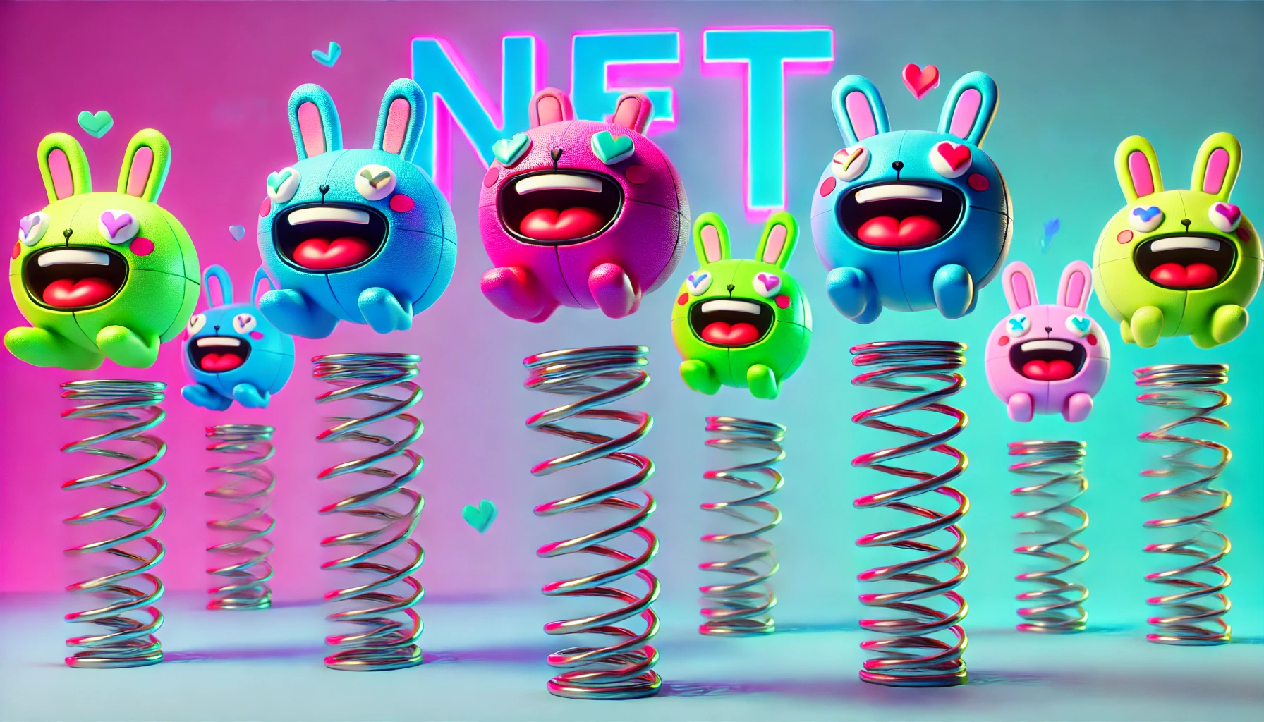 bunny characters bouncing off springs
