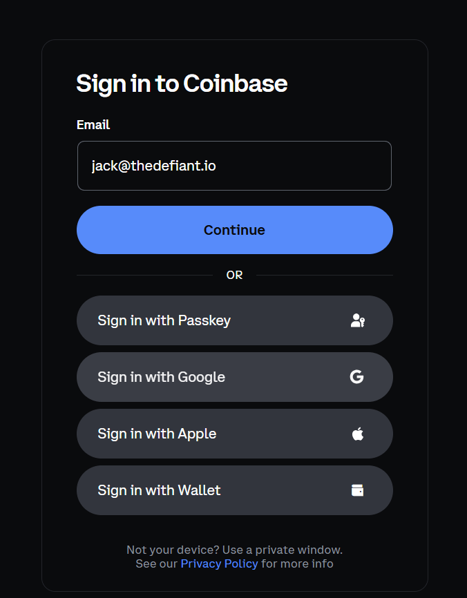 Sign in screen
