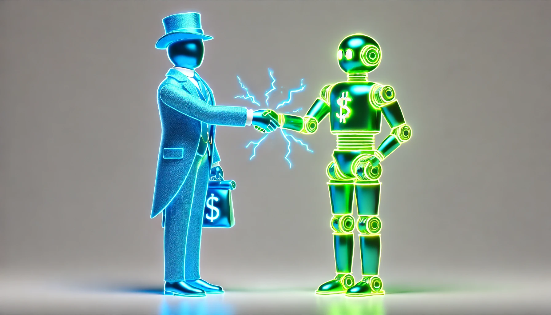 financier shaking hands with ai robot