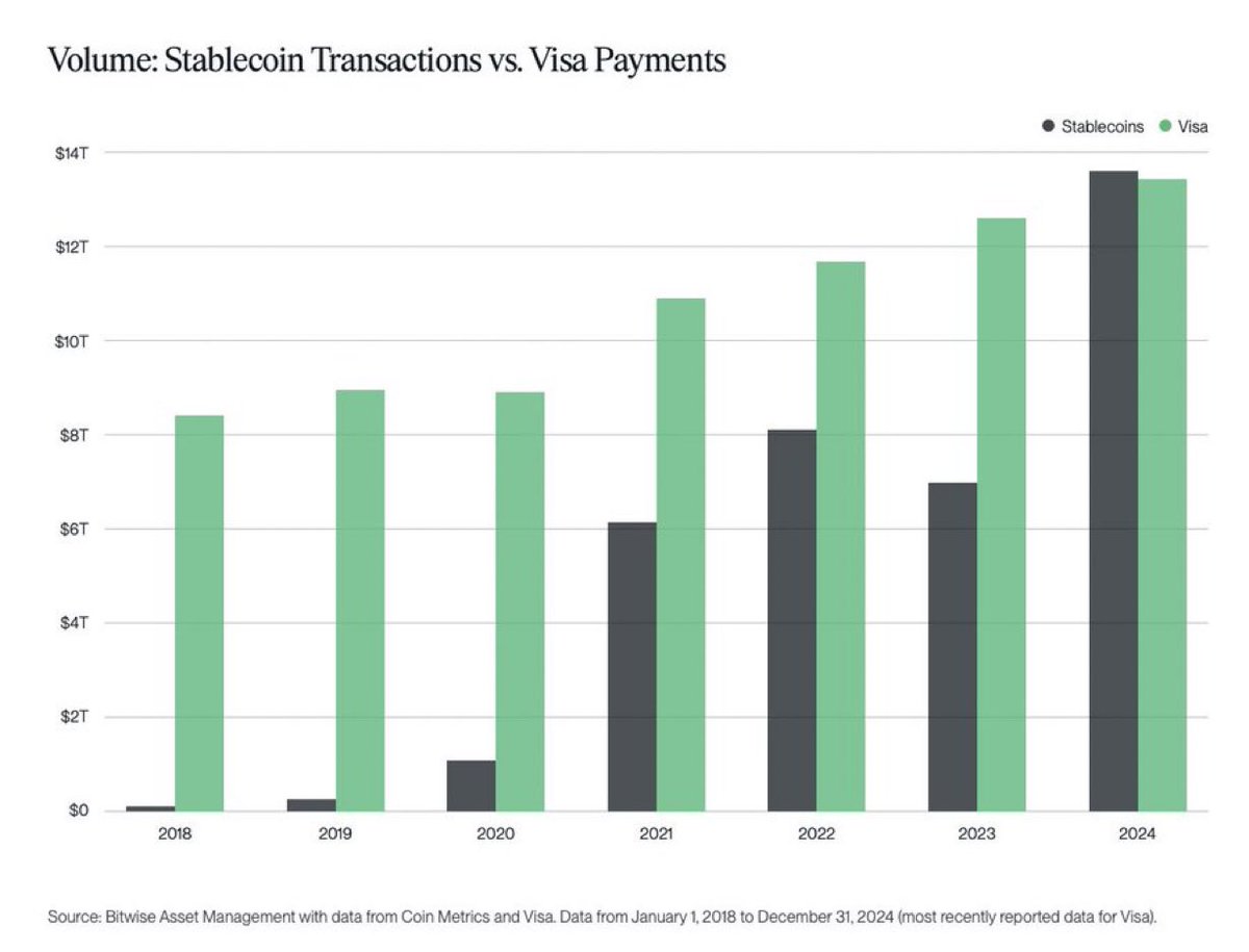 Stablecoin Transactions Surpass Visa Payment Volume for First Time in 2024