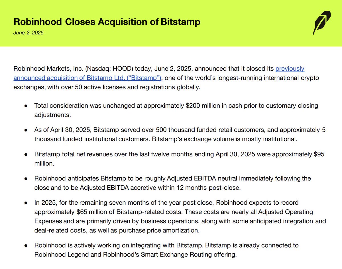 Robinhood Secures First Crypto License From Bank of Lithuania and Acquires Bitstamp for $200 Million
