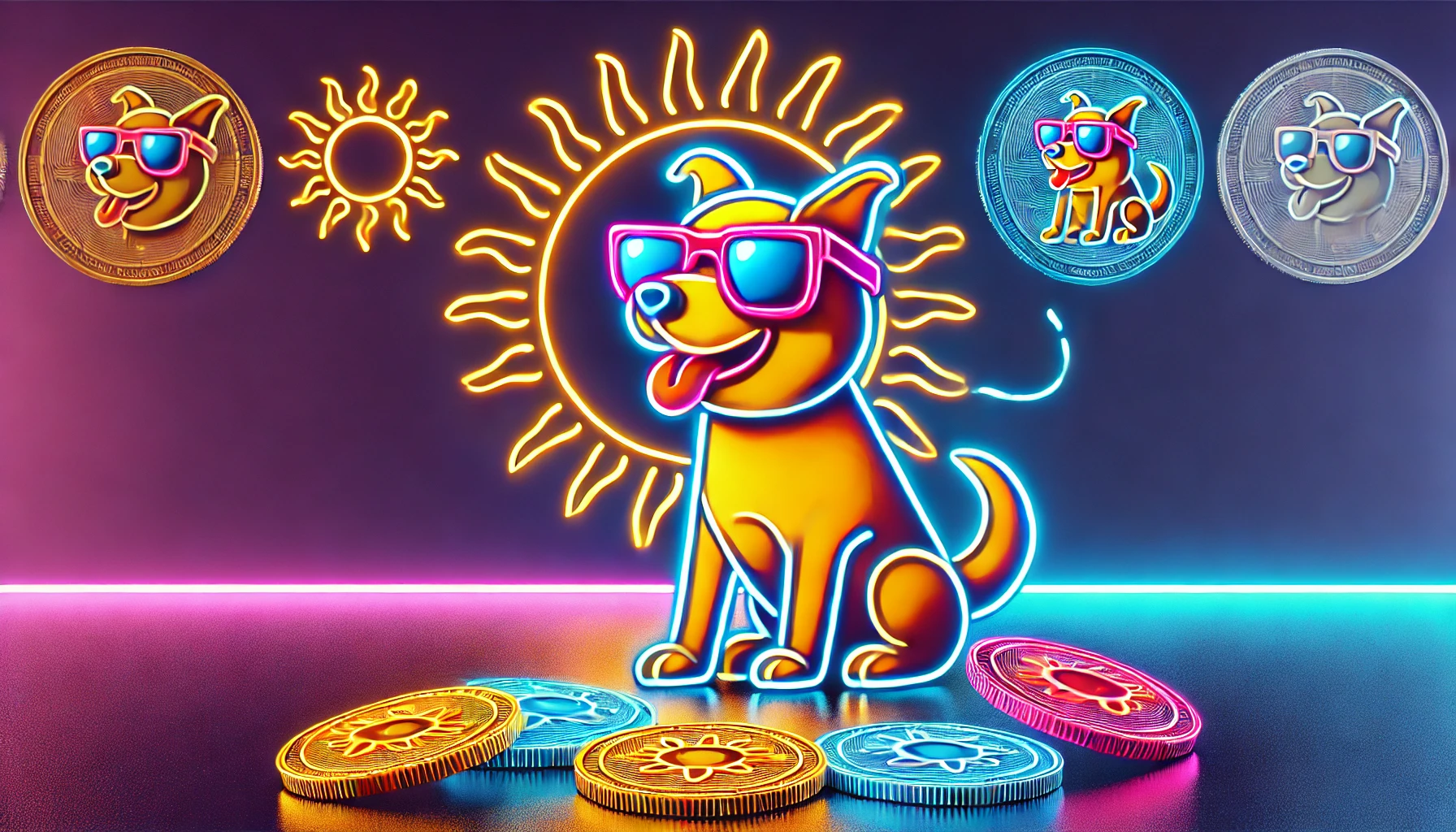 sun-themed dog wearing sunglasses