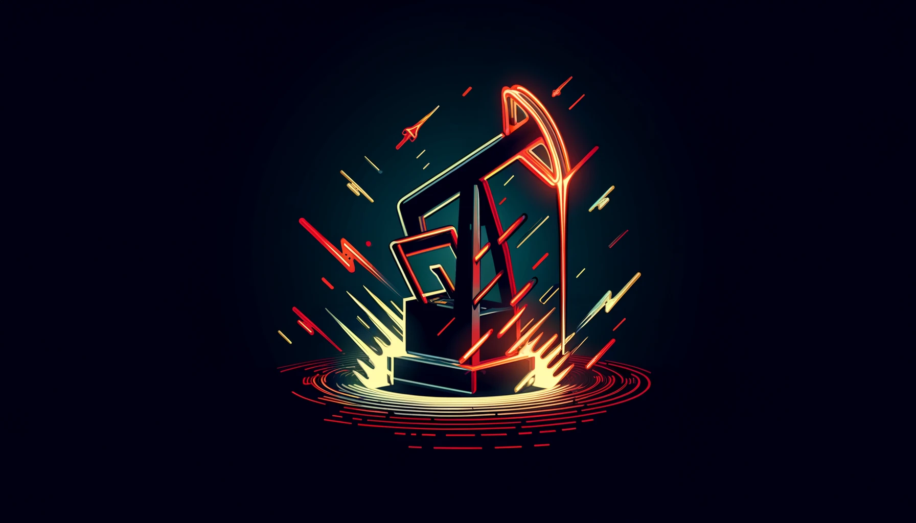 pump with stylized, chaotic elements like jagged lines and arrows