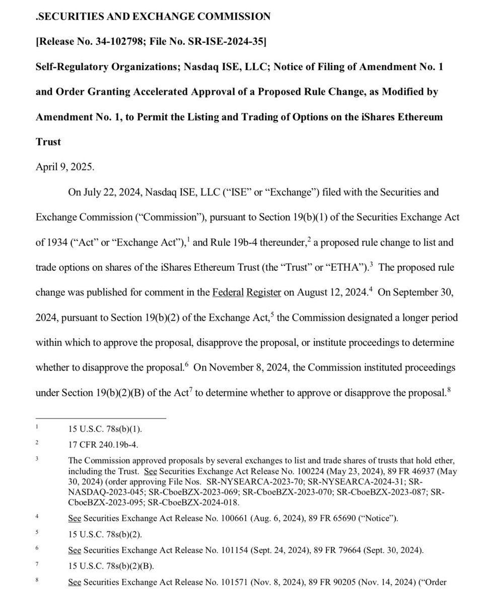 SEC Approves Options Trading on Spot $ETH ETFs