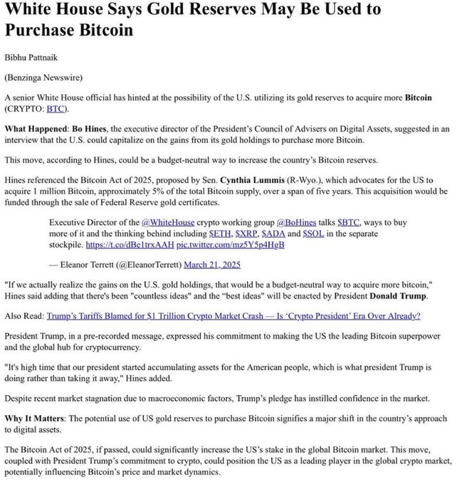 Trump Administration and IMF Recognize Bitcoin as Digital Gold, Plan to Use U.S. Gold Reserves to Buy 1 Million Bitcoins