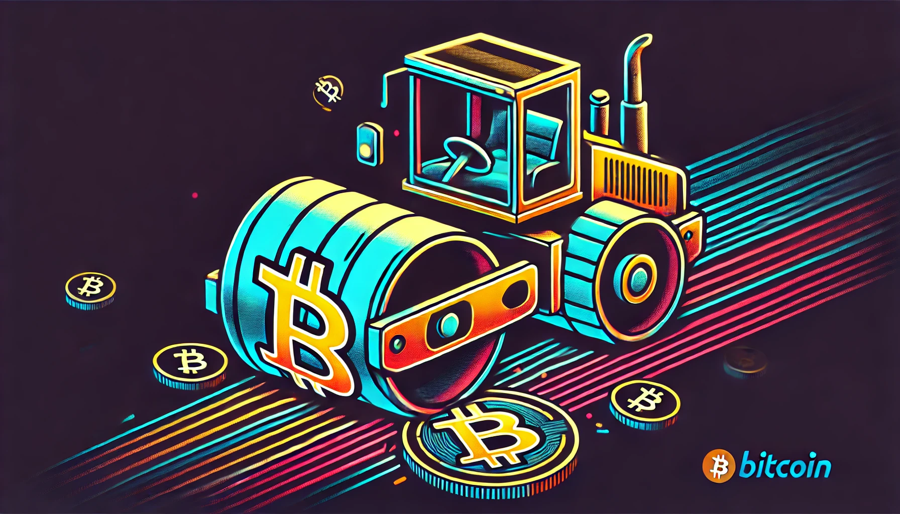 steamroller crushing a Bitcoin symbol