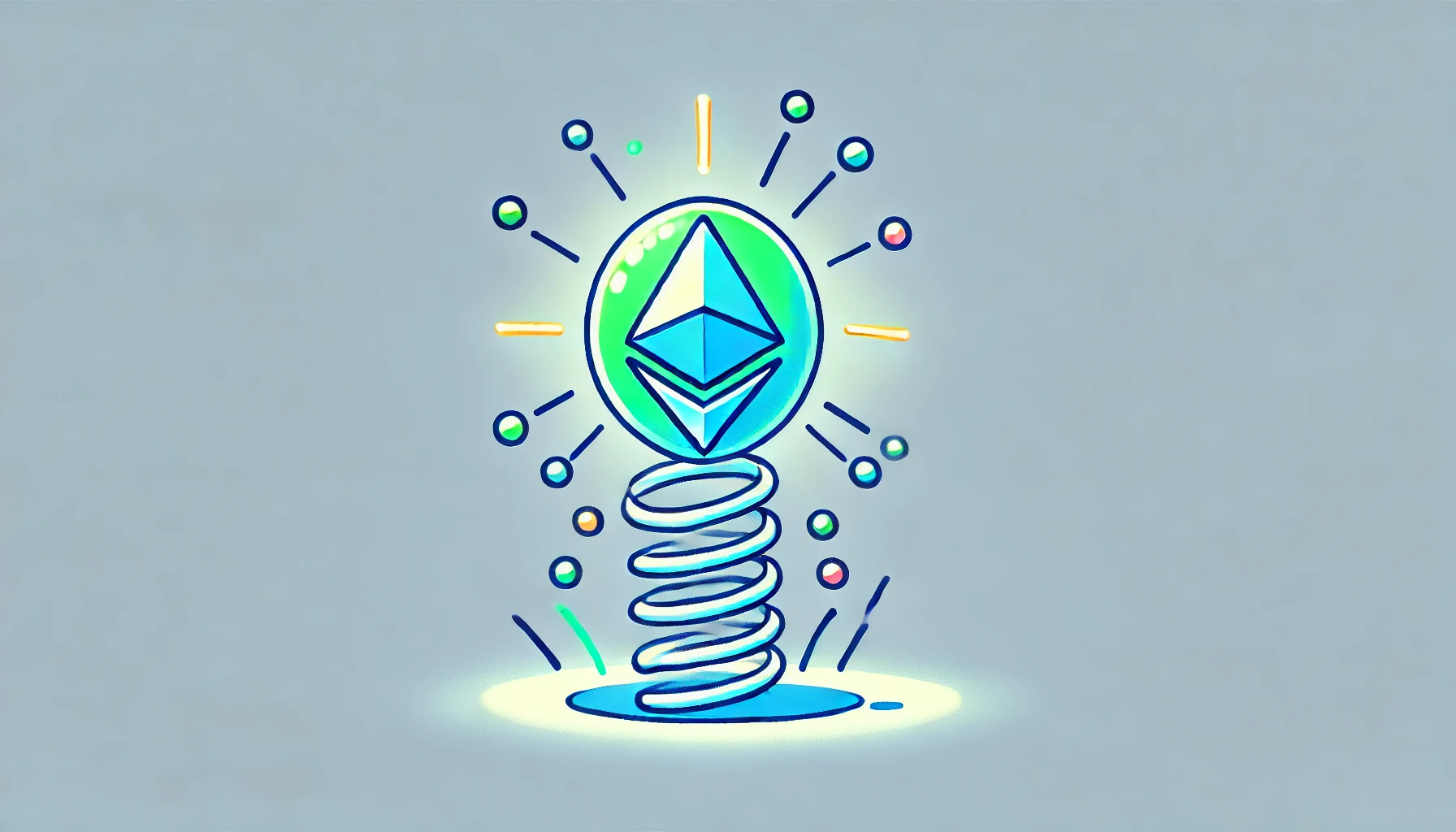  representation of Ethereum bouncing back with a spring and eth logo