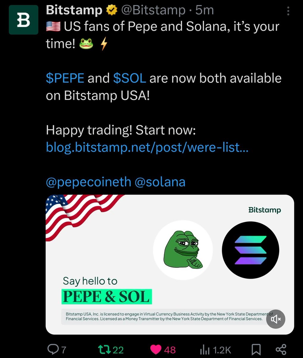 Coinbase and Bitstamp List $PEPE for U.S. Trading, Boosting Memecoin Market