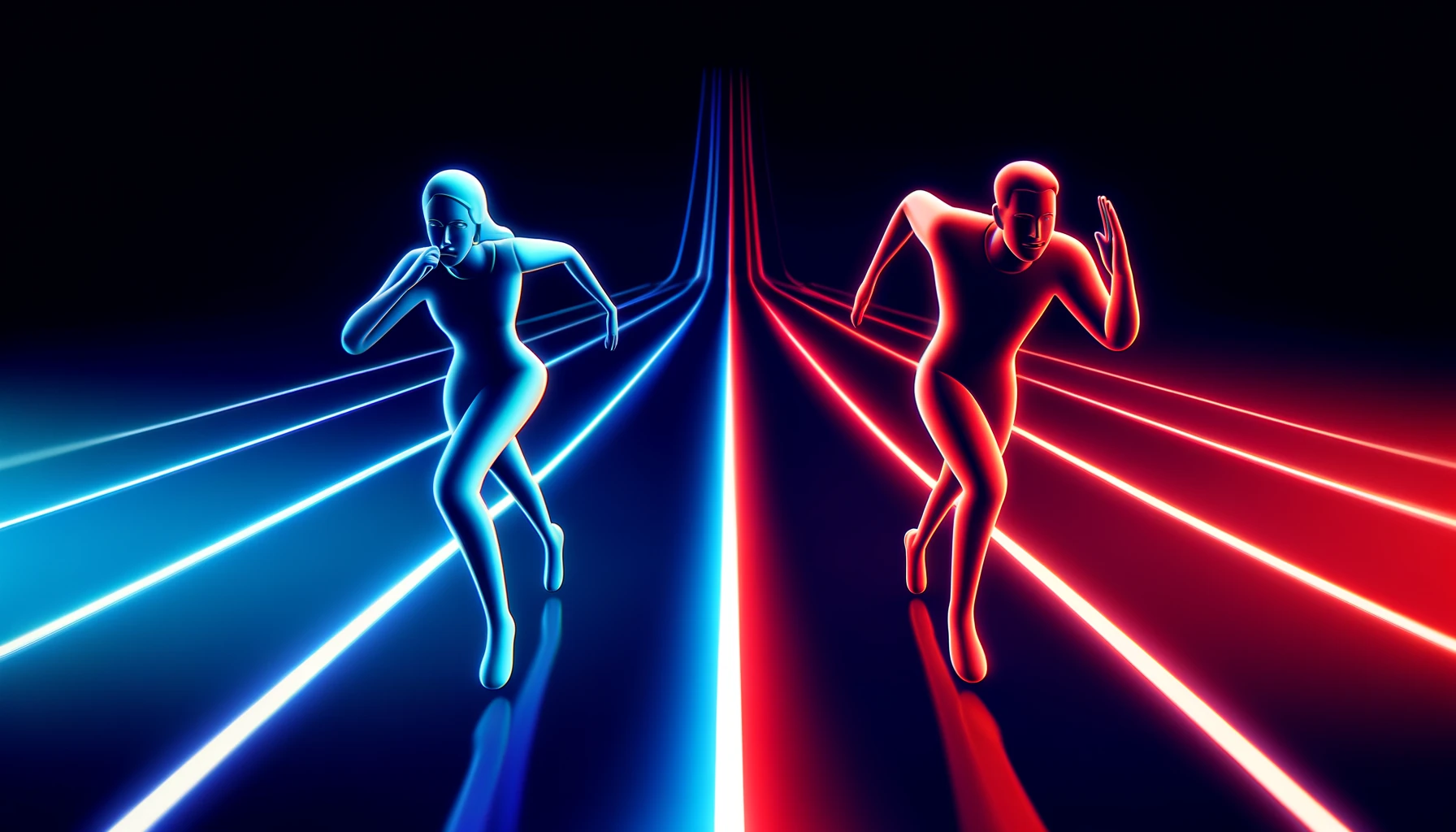  image depicting a close US presidential race between a stylized Democrat woman and a Republican man