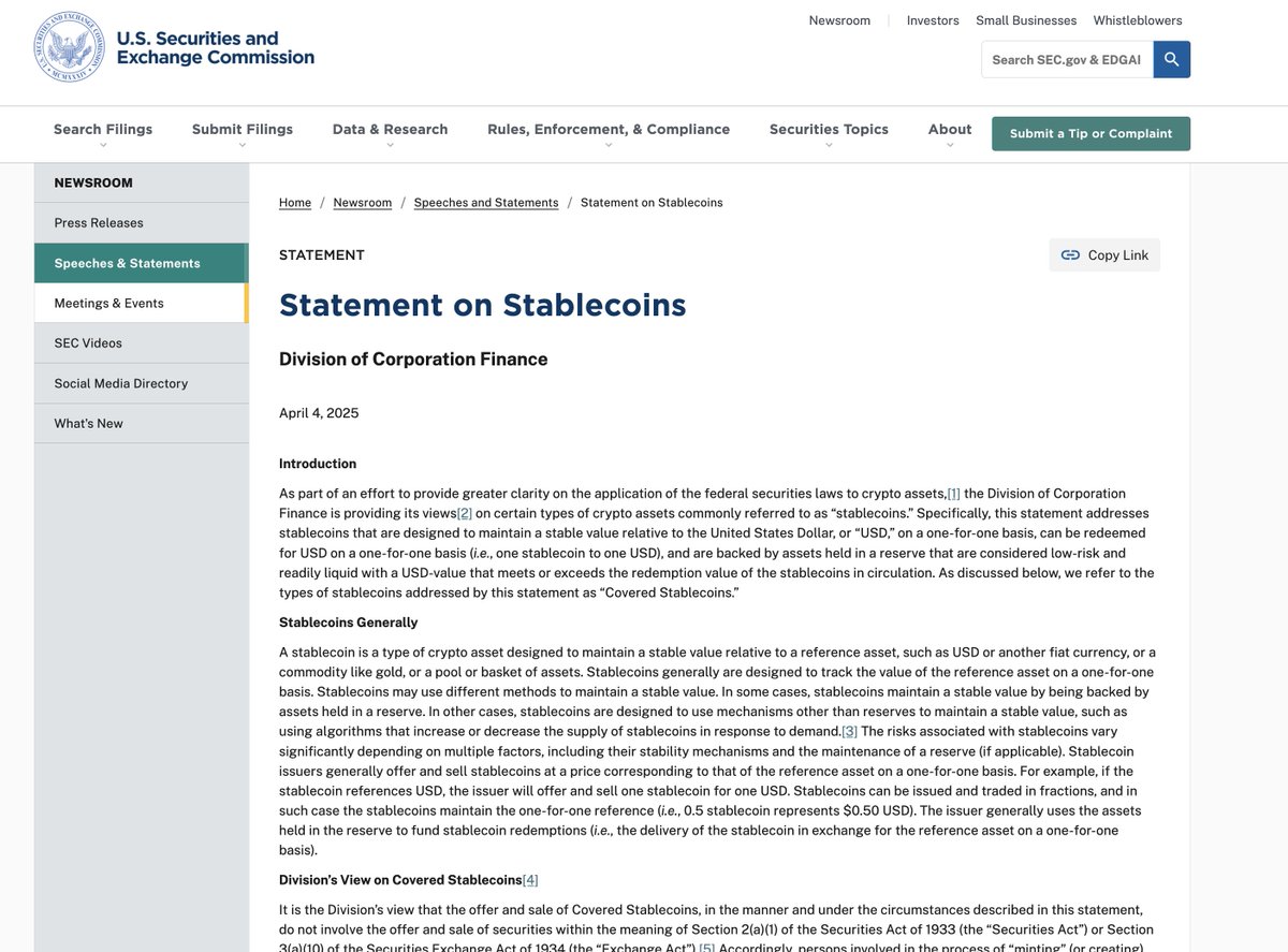SEC Declares USDT, USDC, and Other Covered Stablecoins Not Securities
