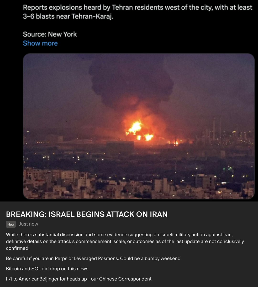 $BTC Drops on Reports of Israel Attack on Iran