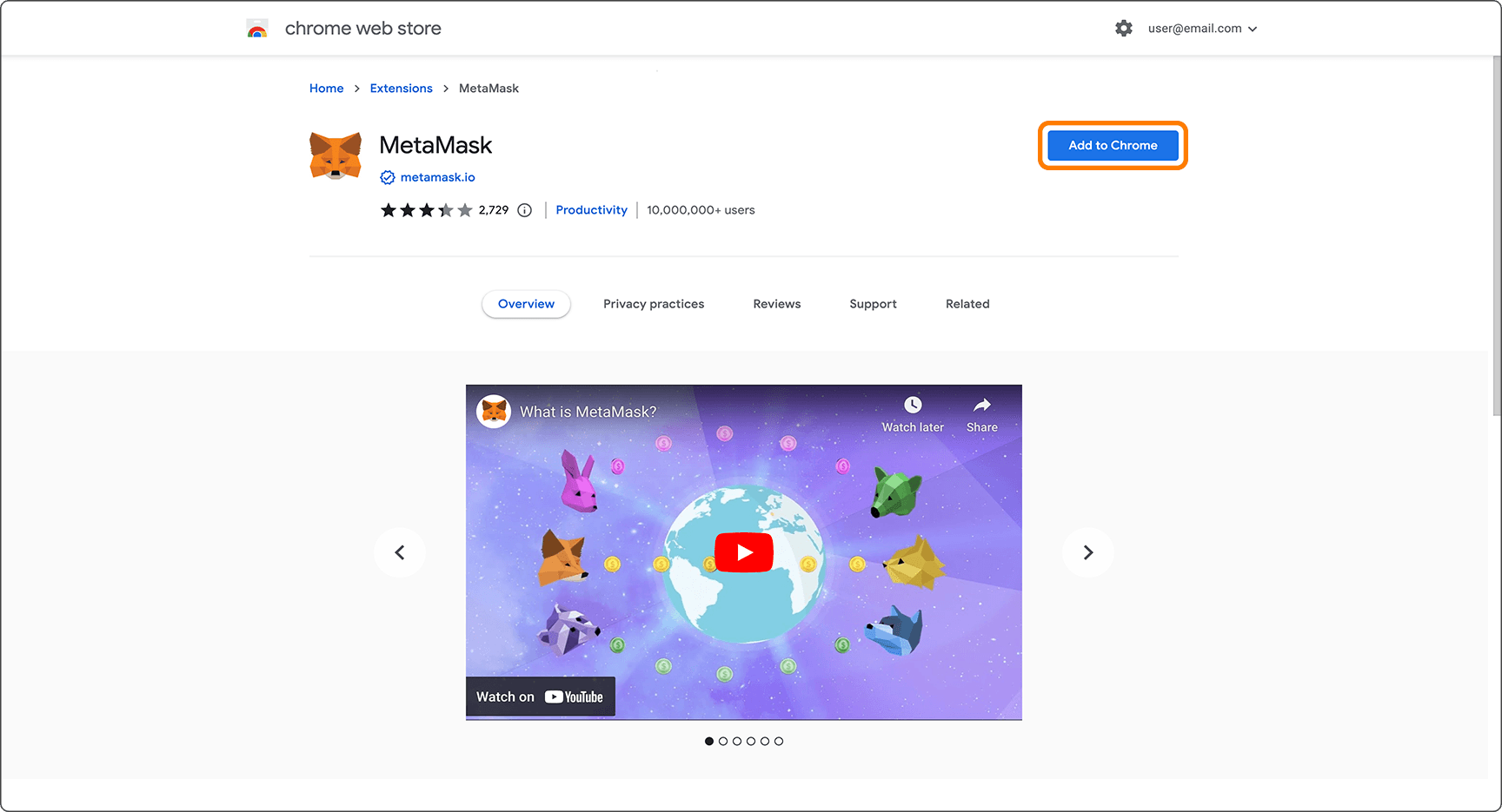 Chrome extenstions metamask