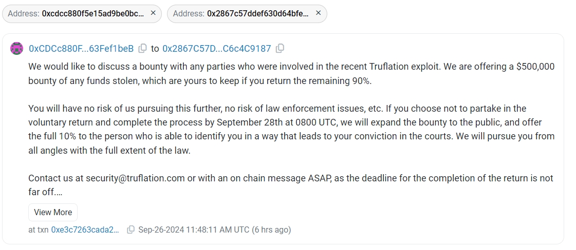 Onchain message to the hacker