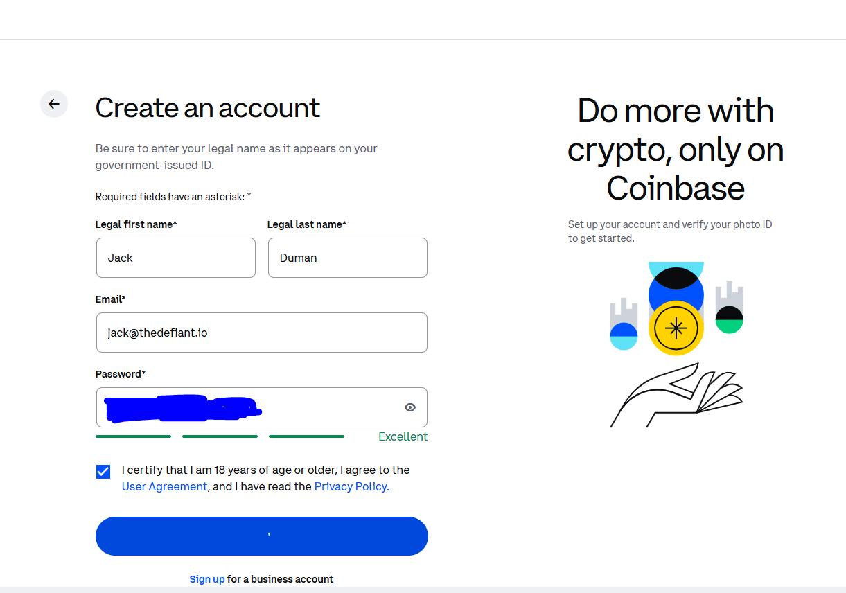 Filled Create an account