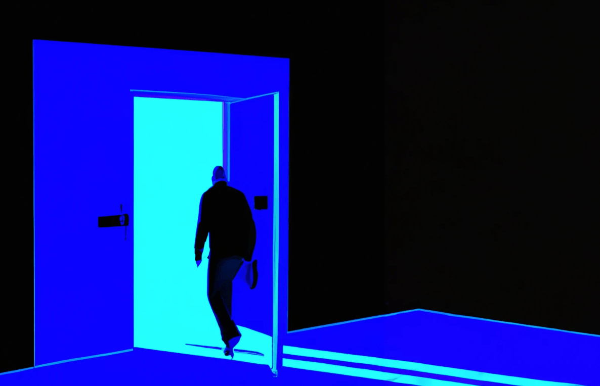 person leaving through open door