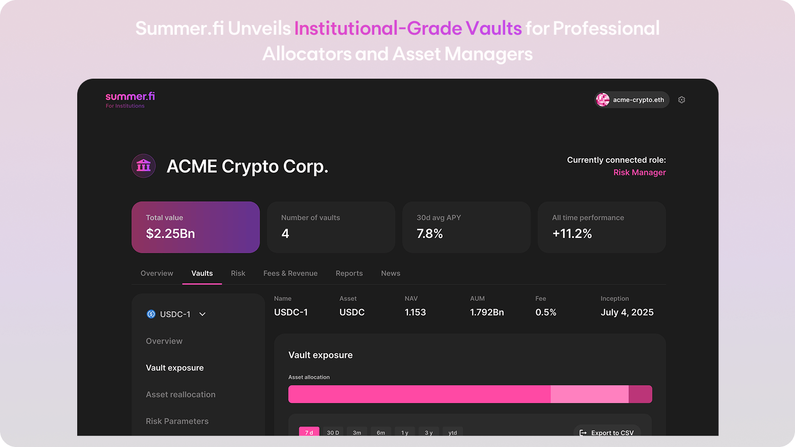 Summer.fi Unveils Institutional-Grade Vaults for Professional Allocators and Asset Managers