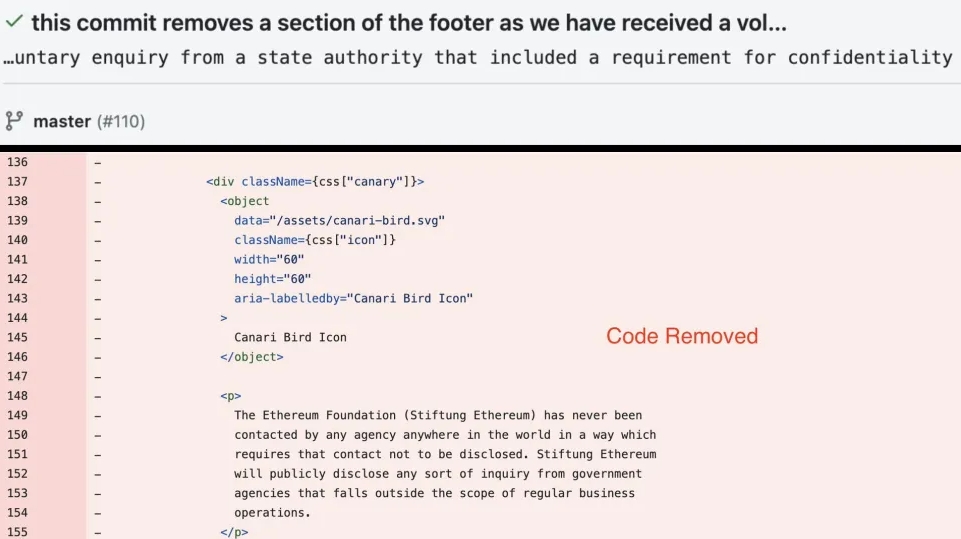 Screenshot of the deleted Warrant Canary