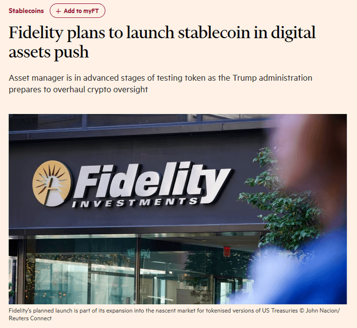 Fidelity to Launch Stablecoin, Joining Tokenized Treasuries Market Amid Trump's Support