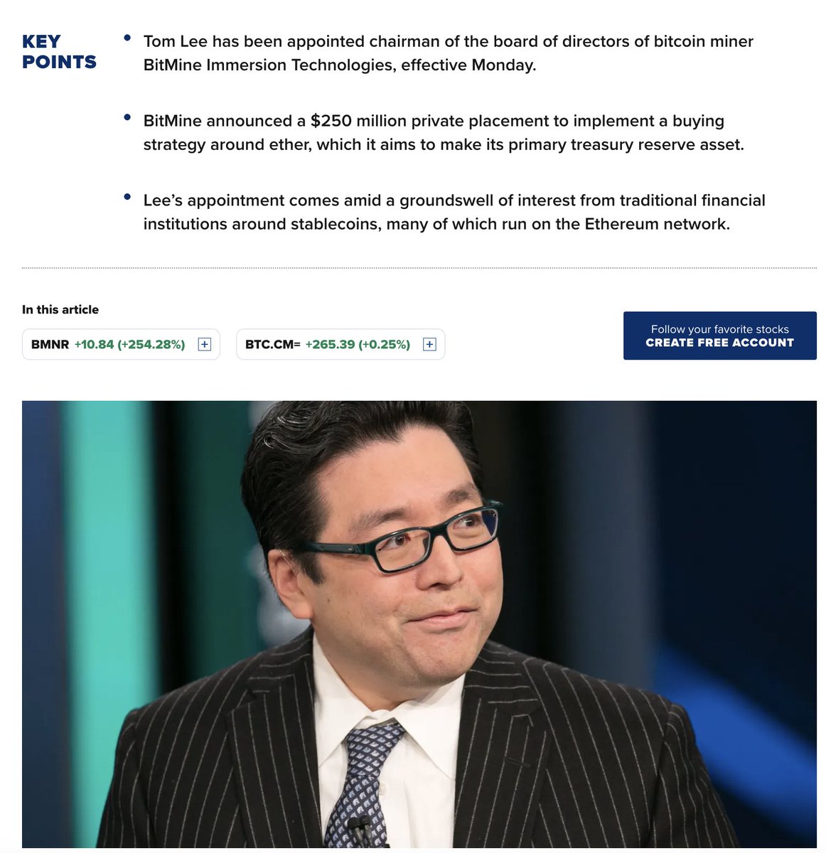 BitMine Raises $250 Million, Installs Tom Lee to Build Ethereum Treasury