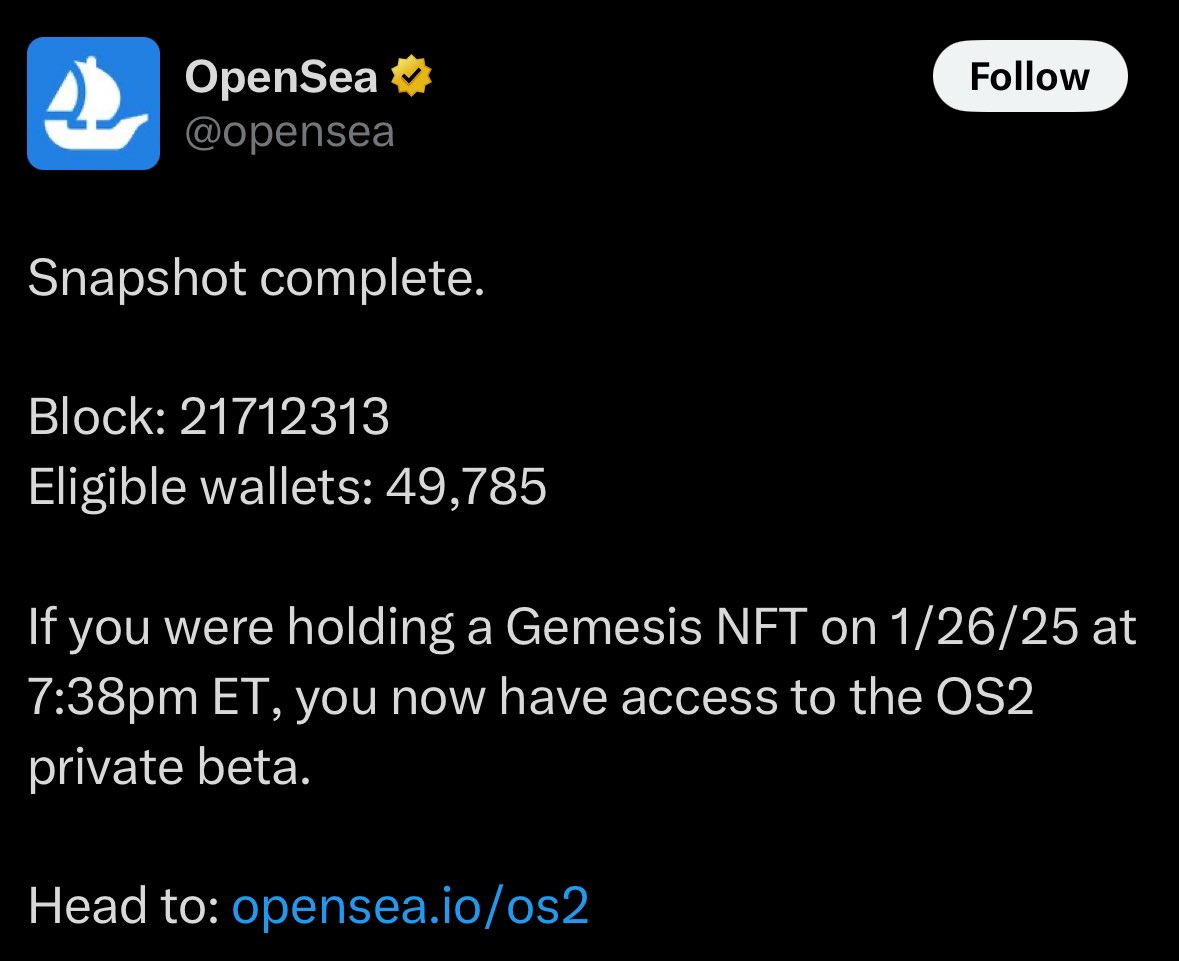 OpenSea Grants OS2 Private Beta Access to 49,785 Gemesis NFT Holders on 1/26/25