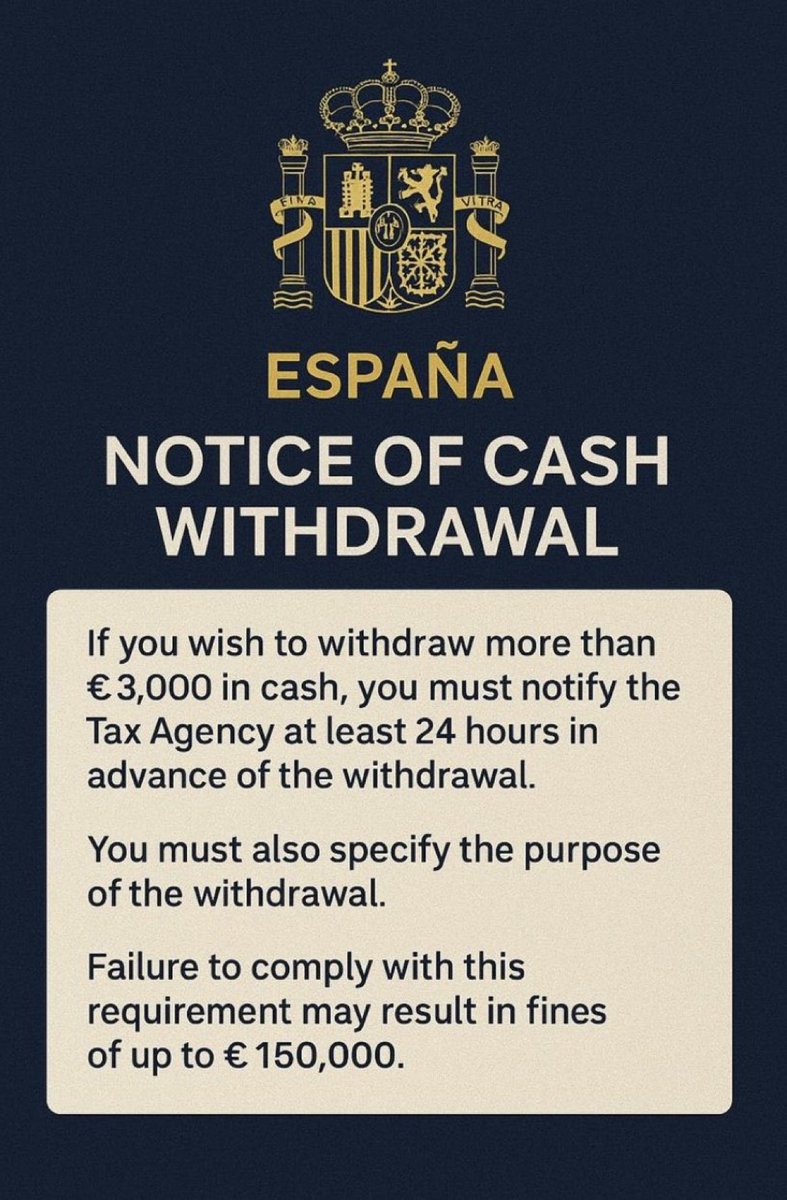 Spain Imposes €150,000 Fine for Cash Withdrawals Over €3,000 With 24-Hour Notice and Reason, Citing AML; Bitcoin Appeal Grows
