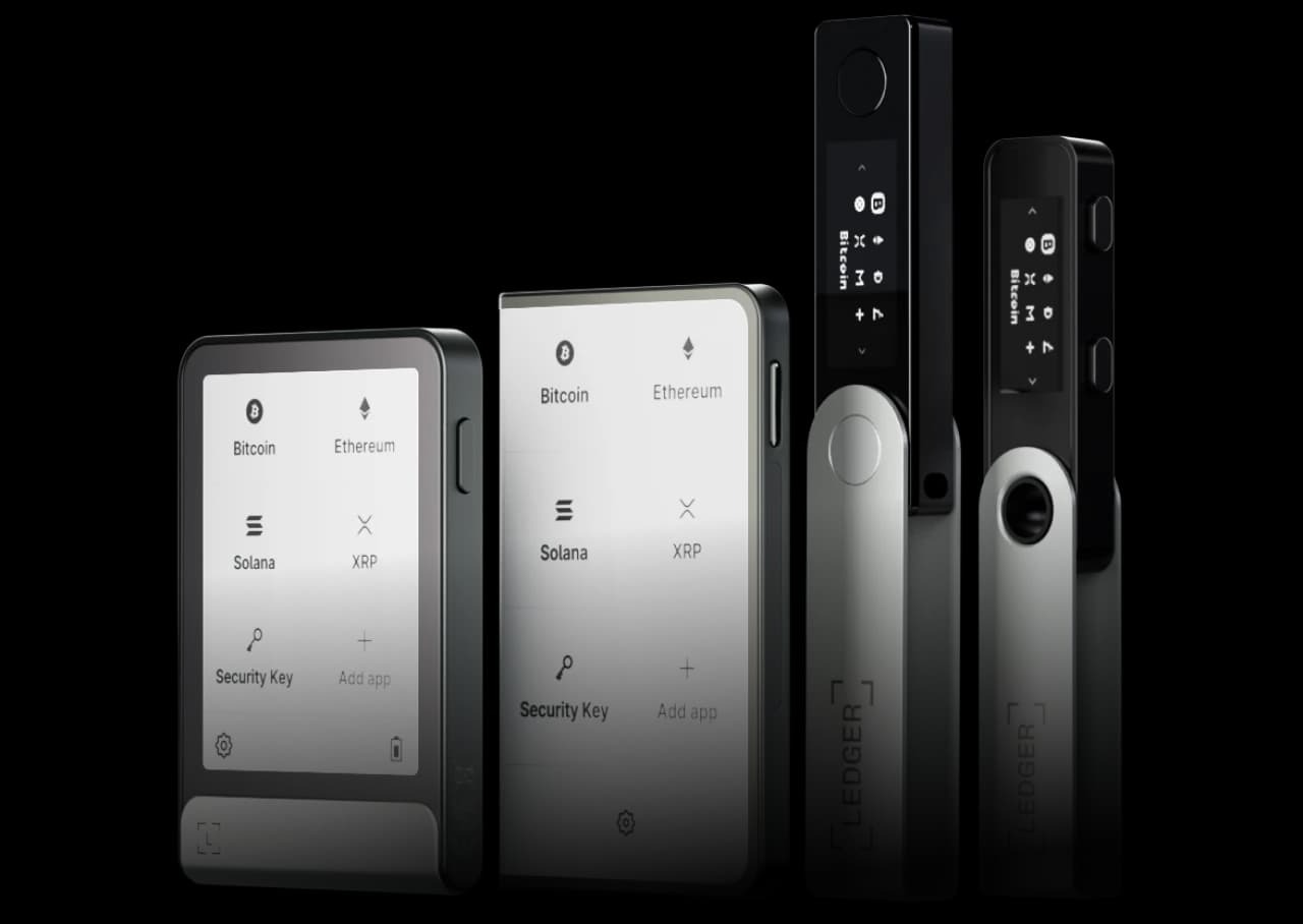 A range of Ledger hardware wallets. 