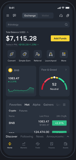 Binance Wallet Pro version mobile app.