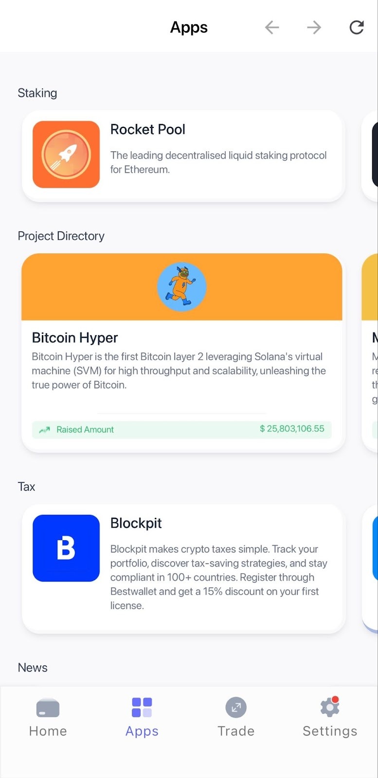 Exploring the dApps and project directory within Best Wallet.