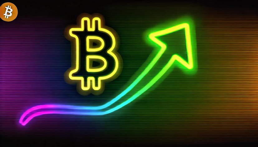 Bitcoin symbol with an upward-trending arrow