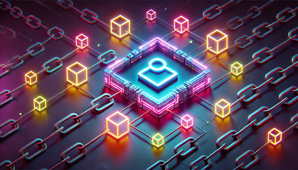  image depicting blockchain-based identity in a minimalistic style with neon colors