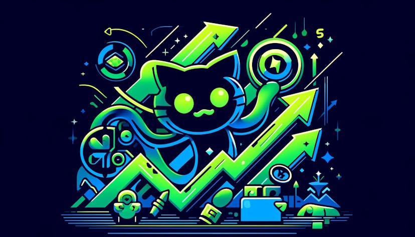 stylized game controller and upward-trending arrows, combined with a cartoonish figure representing RoaringKitty