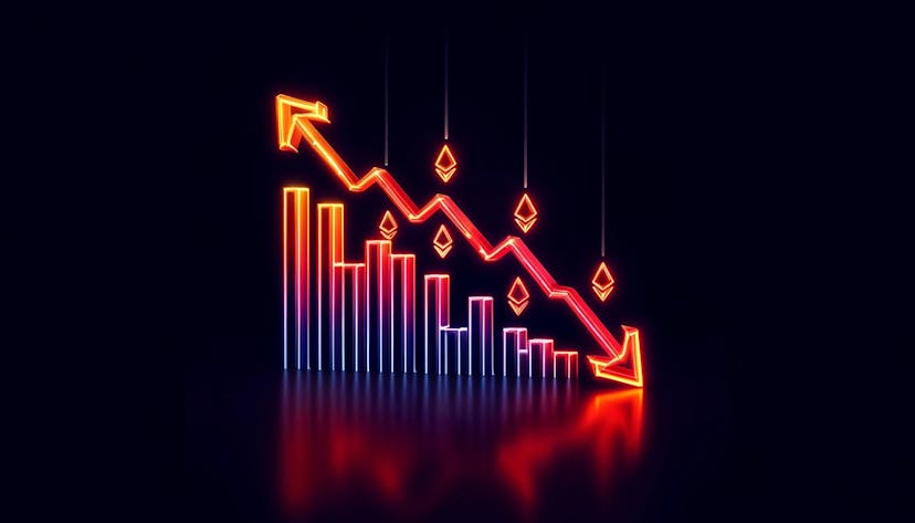 downward-trending arrows and plummeting bar graphs