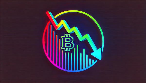 bitcoin logo with downtrending arrow