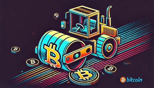 steamroller crushing a Bitcoin symbol